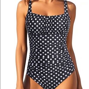 Elegant Black and White Polka Dot One-Piece Swimsuit